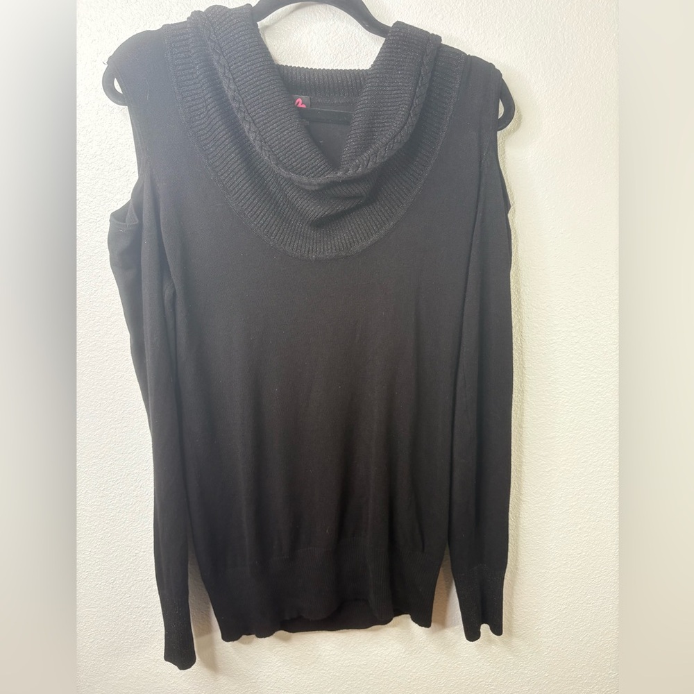 2B Bebe Large Cowl Neck Cold Shoulder Sweater